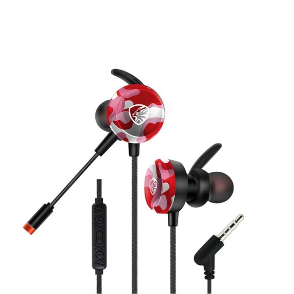 Hytech HY-GK4 3,5 Oyuncu Esnek Mikrofonlu Kırmızı Kamuflaj Kulakiçi Kulaklık ürün görseli 1