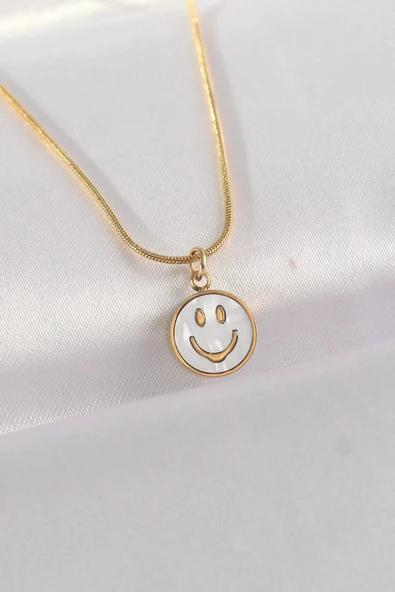 Mey İthalat® 316L Çelik Zincir Altın Renk Mermer Desenli Minimal Smile Kolye ürün görseli 1