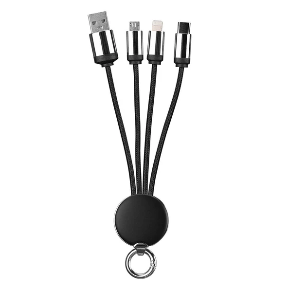 S-link SL-CP110 20cm 2A MicroUSB+Lightning+TypeC 3 in 1 LED Logolu Şarj Kablosu ürün görseli 1