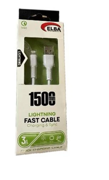 Elba Elb38-L1 1,5Mt  iPhone Lightning Beyaz 3A Hızlı Şarj Kablosu ürün görseli 1