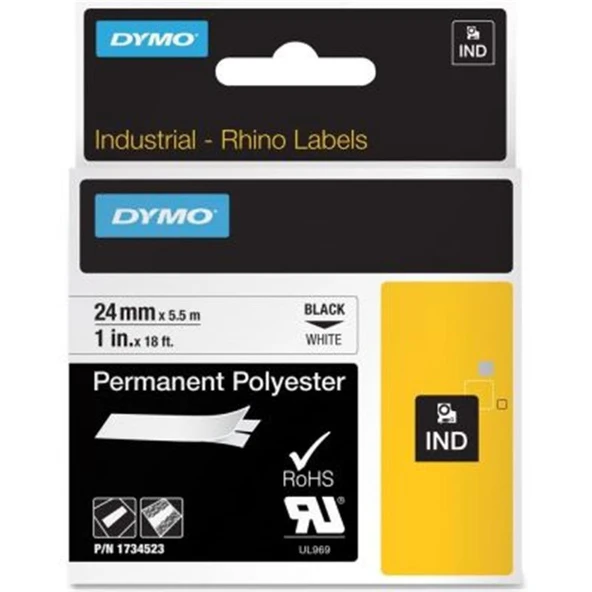 Dymo 18057 RhinoPRO Isıyla Küçülen Şerit19mmx1,5m Beyaz-Siyah ürün görseli 1