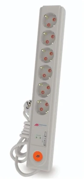 Mutlusan 6lı Anahtarlı Topraklı Grup Priz 2 Usb (Ç.K.)(3X1.5 1.5 Mt) (001 175 670002 15 00) ürün görseli 1
