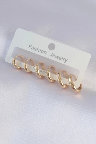 Mey İthalat® Pirinç Gold Renk Oval Küpe Seti ürün görseli 1