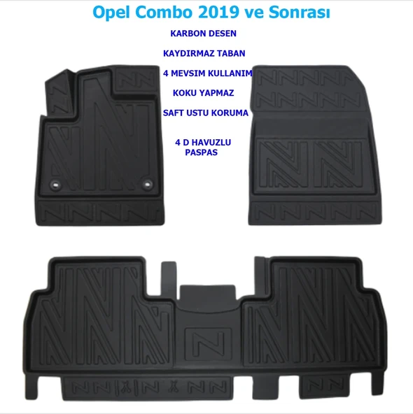 Opel Combo 2019 ve Sonrası 4D Premium Havuzlu Paspas ürün görseli 1