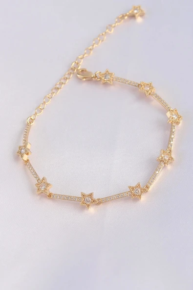 Mey İthalat® Vip Seri Pirinç Zirkon Taşlı Gold Renk Halley Model Bileklik ürün görseli 1