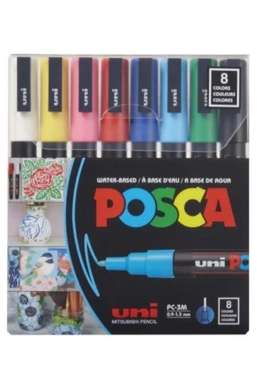 UNI POSCA MARKORU PC-3M/8C 0.9-1.3 ANA RENK 8 LI ürün görseli 1