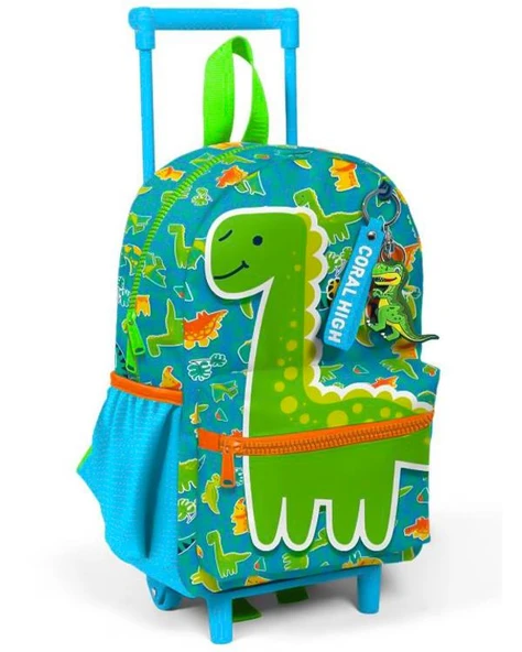 Coral High Kids Minik Yuva Çekçekli Sırt Çantası Mavi Yeşil Dinozor Desenli İki Bölmeli 24070 ürün görseli 1