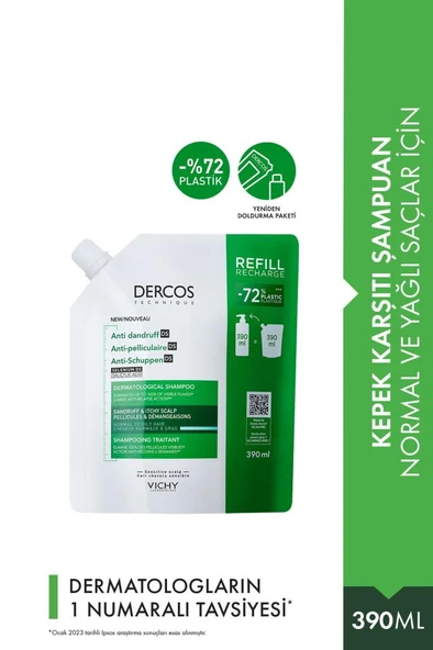 Vichy Dercos Kepek Şampuanı Normal ve Yağlı Saçlar 390 ML- REFİLL- 12M ürün görseli 1