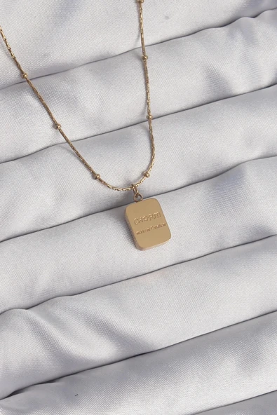 Mey İthalat® 316L Çelik Gold Renk Kare Charm Model Kolye ürün görseli 1