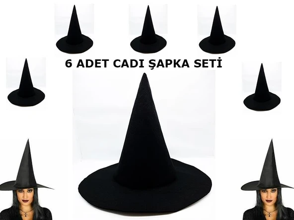 Siyah Cadı Şapkası Keçe Yetişkin Boy 6 Adet ürün görseli 1