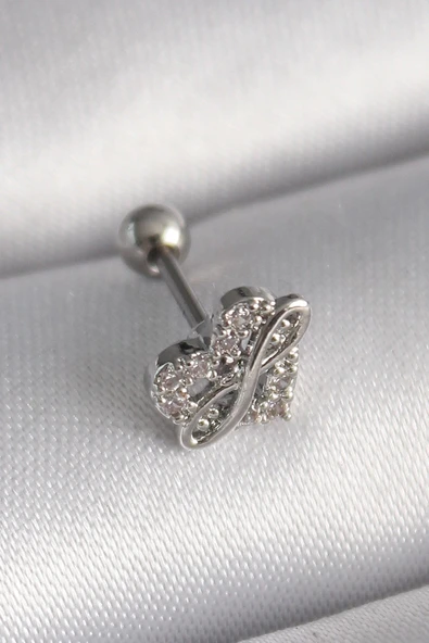 Mey İthalat® 316L Çelik Gümüş Renk Zirkon Taşlı Sonsuzluk Detay Tragus Piercing ürün görseli 1