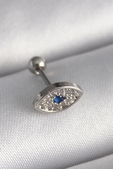 Mey İthalat® 316L Çelik Gümüş Renk Zirkon Taşlı Göz Tragus Piercing ürün görseli 1