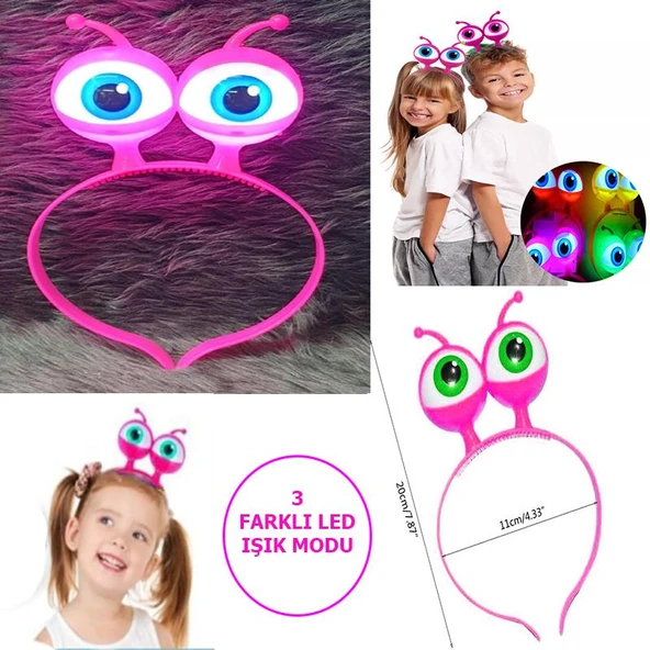 Led Işıklı & Pilli Uzaylı Göz Parti Tacı Pembe Renk ürün görseli 1