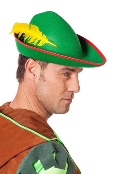 Yeşil Renk Robin Hood Şapkası Sarı Tüylü ürün görseli 1