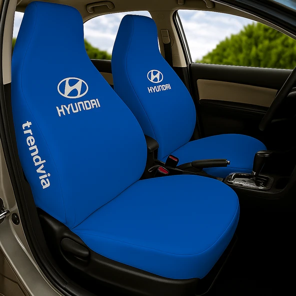 Hyundai Logolu Mavi Oto Koltuk Kılıfı  Ön ve Arka Koltuklara Uygun Penye Servis Kılıfı ürün görseli 1
