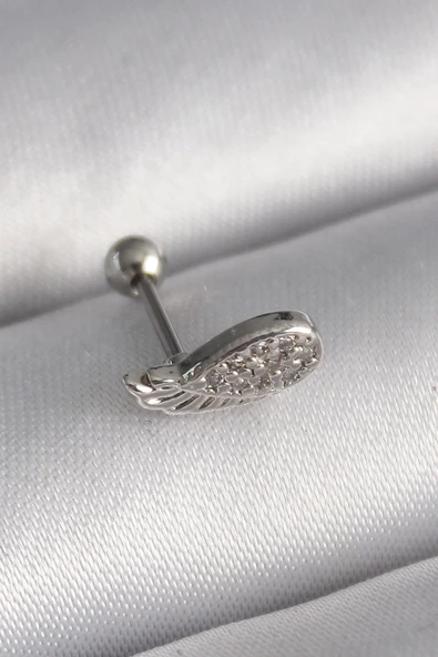 Mey İthalat® 316L Çelik Gümüş Renk Zirkon Taşlı Kanat Tragus Piercing ürün görseli 1
