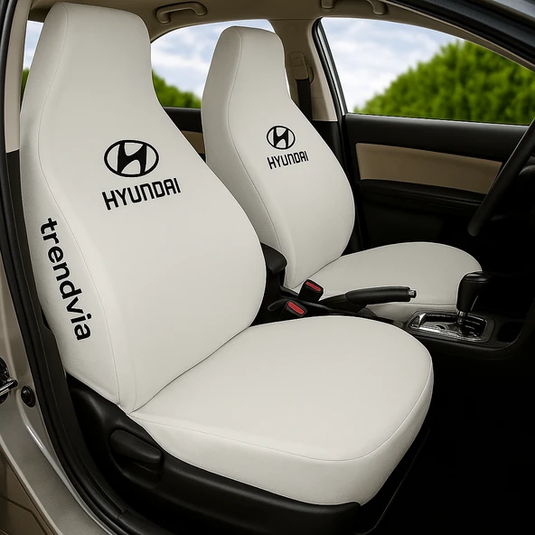 Beyaz Siyah Hyundai Logolu Ön Arka Oto Koltuk Kılıfı  Penye Kumaş Takım ürün görseli 1