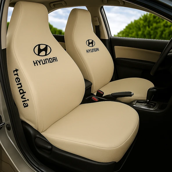 Bej Siyah Hyundai Logolu Ön Arka Oto Koltuk Kılıfı  Penye Kumaş Takım ürün görseli 1