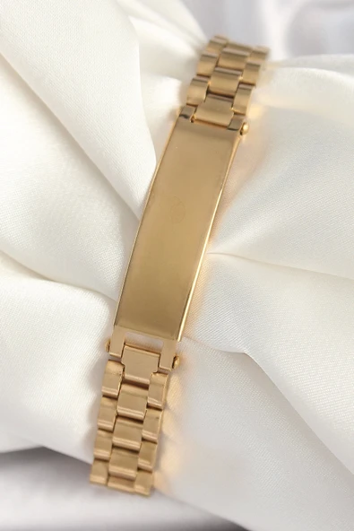 Mey İthalat® 316L Çelik Gold Renk Zincir Künye Model Erkek Bileklik ürün görseli 1