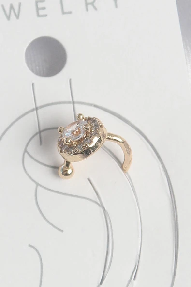Mey İthalat® Pirinç Gold Renk Zirkon Taşlı Kadın Kıkırdak Küpe ürün görseli 1