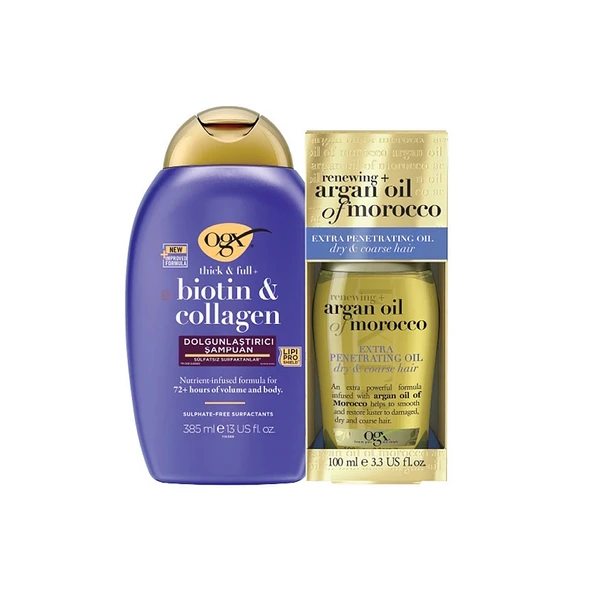 Organix Biotin&Collagen Şampuan 385 ml+Argan Saç Bakım Yağı 100 ml Set ürün görseli 1