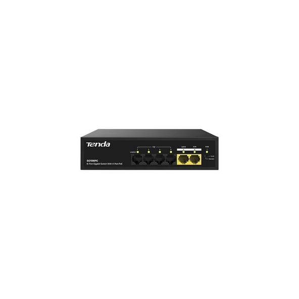 Tenda SG106PC 6 Port 4 Port Poe+ 10-100-1000 Mbps + 2 Port Uplink Switch Çelik Kasa Rack Mount ürün görseli 1
