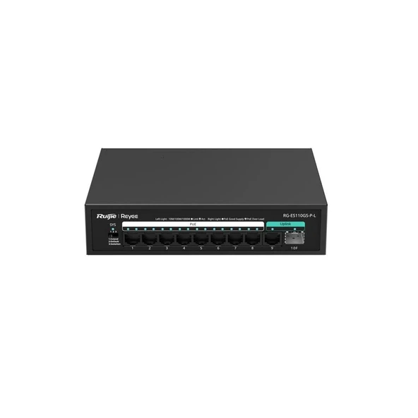 Ruijie-ReyeeRG-ES110GS-P-L 8 Port Poe+ 10-100-1000 Mbps 1 Port 10-100-1000 Mbps Uplink + 1 Port SFP ürün görseli 1