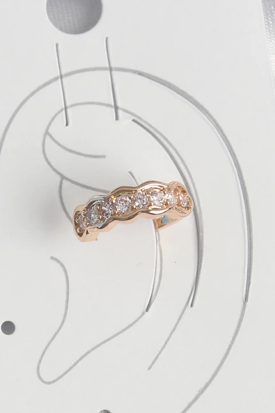 Mey İthalat® Pirinç Gold Renk Zirkon Taşlı Kadın Kıkırdak Küpe ürün görseli 1