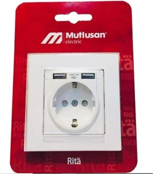 Mutlusan 2 Usb"li Topraklı Beyaz Blisterli Priz (2220 619 0201) ürün görseli 1