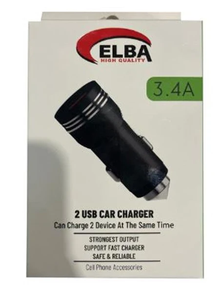 Elba ELB29 3.4 Siyah 2usb Metal Araç Çakmaklık Şarj Aleti Hızlı Şarj ürün görseli 1