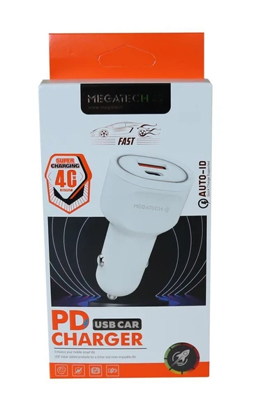 Megatech T-05M40 Beyaz  40W PD-USB Araç Çakmaklık Şarj Başlığı Hızlı Şarj ürün görseli 1