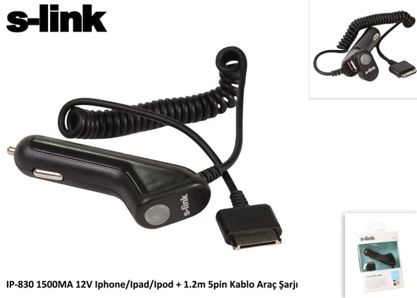 S-link IP-830 1500ma 12v ipod-iphone-ipad Araç Şarj Cihazı ürün görseli 1