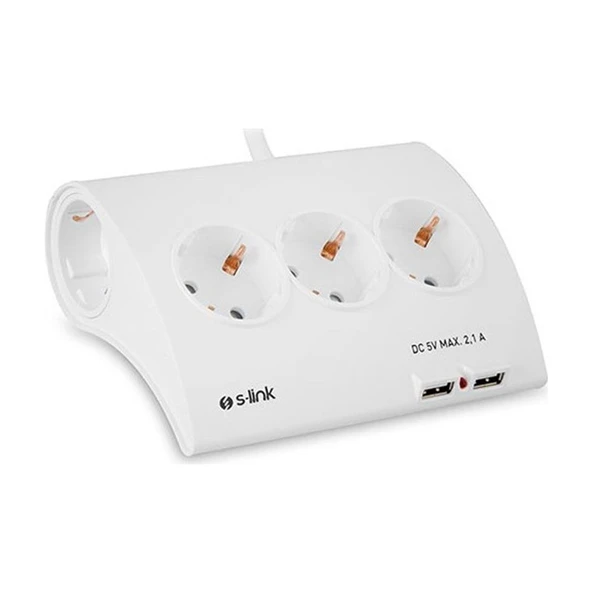 S-link SPG9-5-15 Akım Koruma ve 2 Adet 2.1A Usb Şarj Soketli Beşli Masaüstü Grup Priz ürün görseli 1