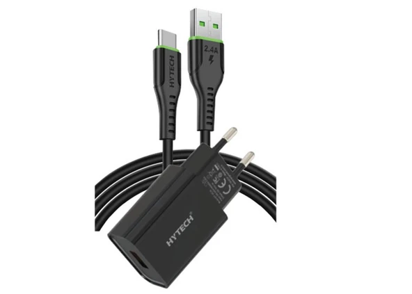 Hytech HY-XE26T Type-C Kablolu 2100MA Ev Şarj 11W + 2,4A Siyah Şarj Adaptör Seti ürün görseli 1