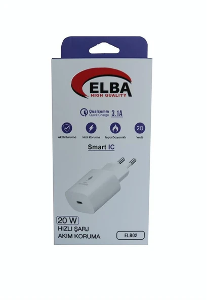 Elba ELB02-20WPD Beyaz 20W USB-C Şarj Kafa PD 3.0-QC4.0(Akıllı Koruma-Hızlı Şarj-Isıya Dayanıklı) ürün görseli 1
