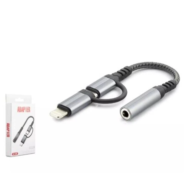 Hadron Gj-026 Type-C + Lightning To 3.5Mm F Kablo Siyah ürün görseli 1