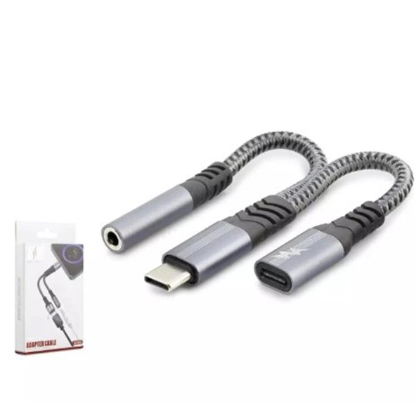 Hadron Gj-018 Type-C To 3.5Mm + Type-C F Kablo Car Şarj 100W Siyah ürün görseli 1