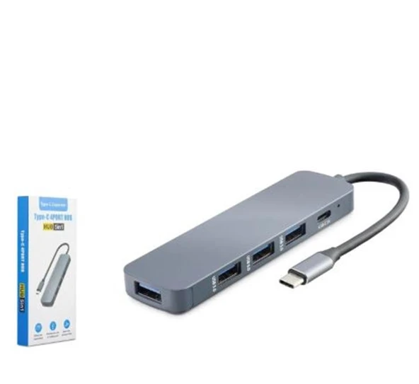 HADRON HDX7044 TYPE-C HUB 4-USB3.0 + DC SV GRİ ürün görseli 1