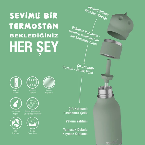 Asobu Bestie Bottle - Dinosaur - Resim 3