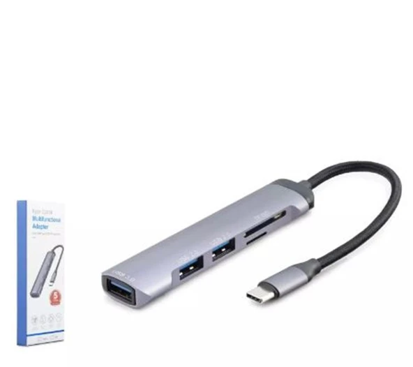 HADRON HDX7039 USB HUB COMBO 5IN1 USB type-c SD + TF CARD GRİ ürün görseli 1