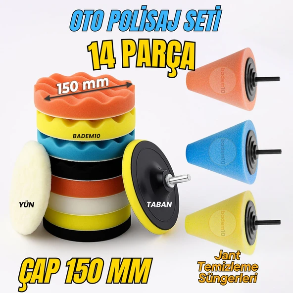 Pasta Cila 150 mm Polisaj Süngeri Seti 14 Parça Jant Parlatma Pedi Matkap Uyumlu Oto Wax Büyük Boy ürün görseli 1