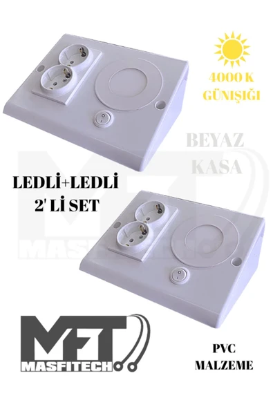 Masfitech Dolap & Tezgah Altı Prizli Aydınlatma 3 Watt 4000k Günışığı (2 ADET) ürün görseli 1
