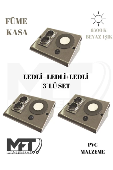 Masfitech Dolap Tezgah Altı Prizli Aydınlatma 3 Watt 6500k Beyaz Işık (3 Adet) ürün görseli 1