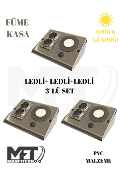 Masfitech Dolap & Tezgah Altı Prizli Aydınlatma 3 Watt 4000K Günışığı (3 Adet) ürün görseli 1