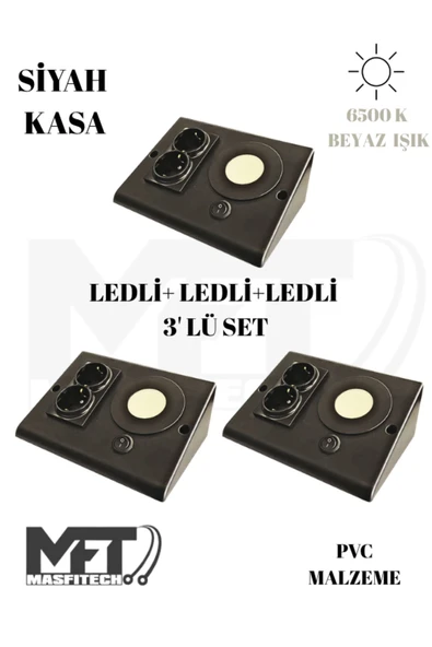Masfitech Dolap Tezgah Altı Prizli Aydınlatma 3 Watt 6500k Beyaz Işık (3 ADET) Siyah ürün görseli 1