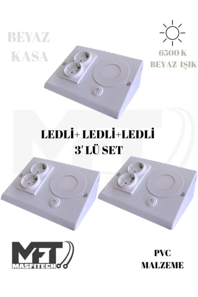 Masfitech Dolap Tezgah Altı Prizli Aydınlatma 3 Watt 6500k Beyaz Işık (3 Adet) ürün görseli 1