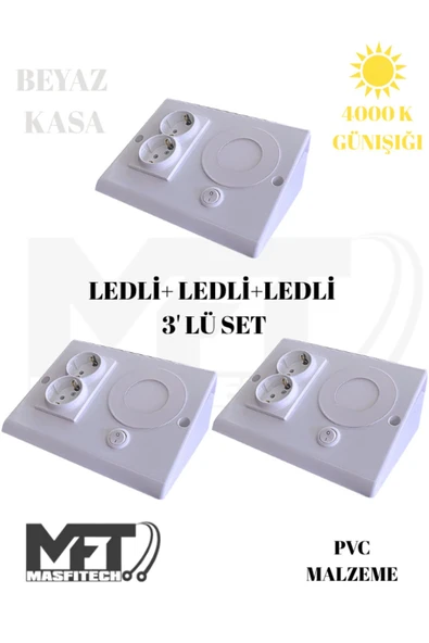 Masfitech Dolap Tezgah Altı Prizli Aydınlatma 3 Watt 4000k Günışığı (3 ADET) ürün görseli 1