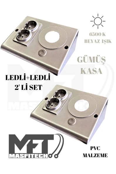 Masfitech Dolap Tezgah Altı Prizli Aydınlatma 3 Watt 6500k Beyaz ışık (2 Adet) ürün görseli 1