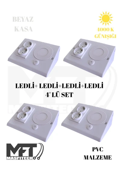 Masfitech Dolap & Tezgah Altı Prizli Aydınlatma 3 Watt 4000k Günışığı (4 ADET) ürün görseli 1