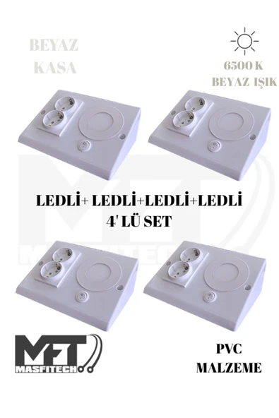 Masfitech Dolap & Tezgah Altı Prizli Aydınlatma 3 Watt (BEYAZ İŞIK) 4 Adet ürün görseli 1